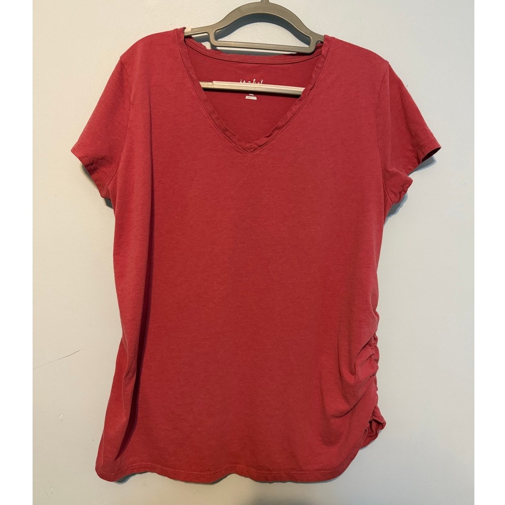 Isabel Maternity by Ingrid & Isabel XXL Red Ruched V-Neck Short Sleeve Tee 1935